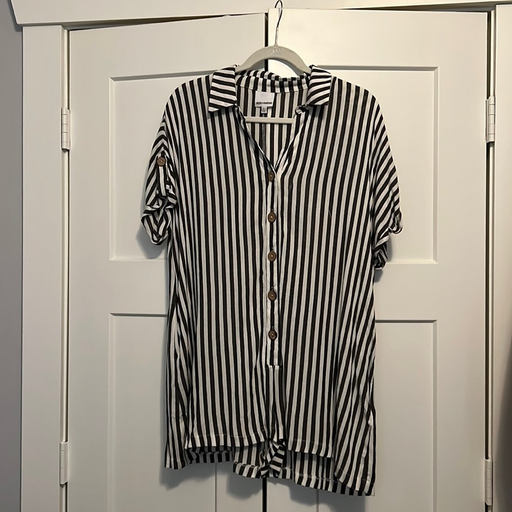 Grey and white striped romper